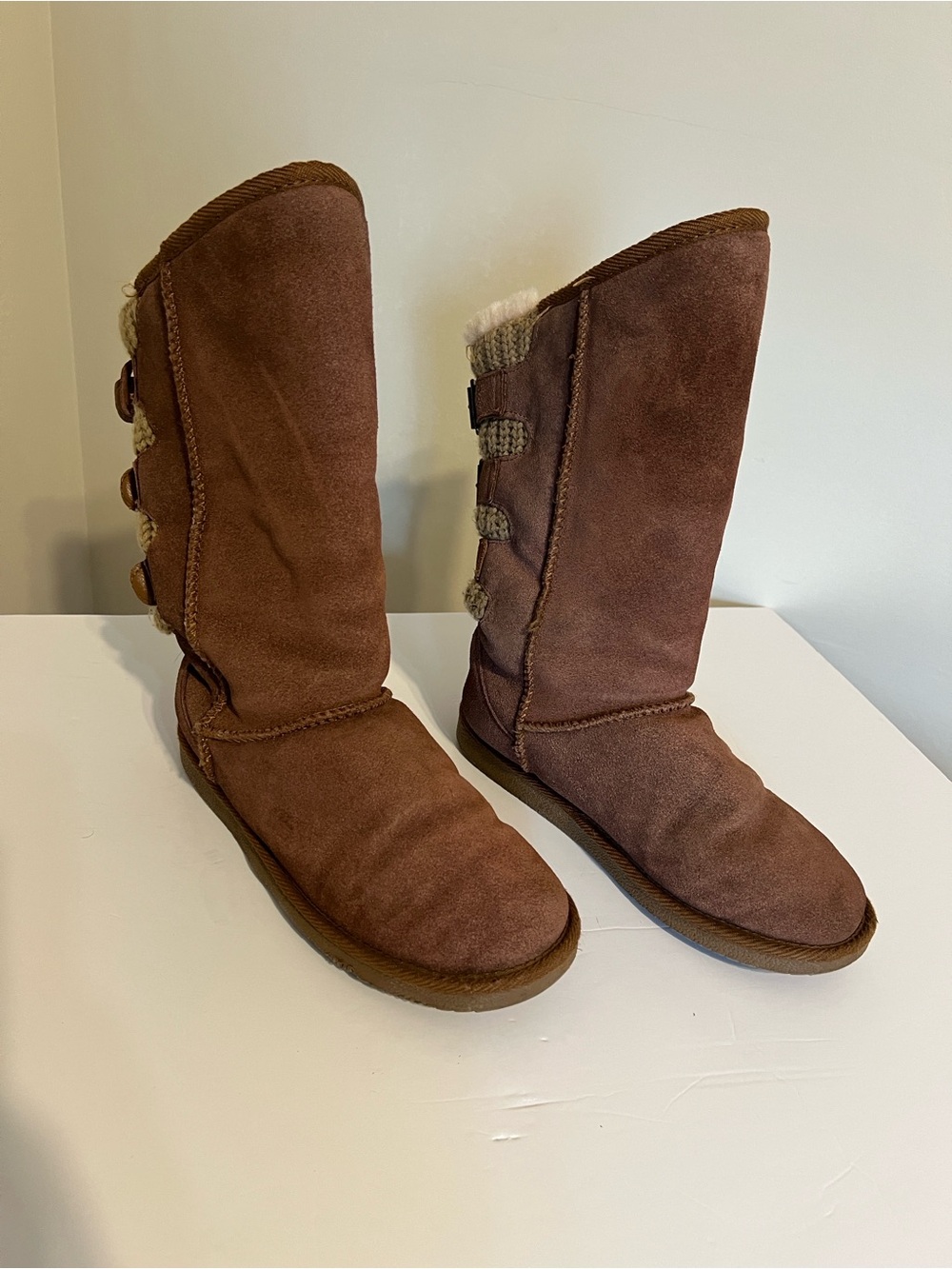 Tall Brown Suede Winter Boots with Wool Lining - Freshly Cleaned